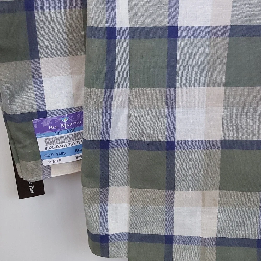 Blu Martini |Green/Tan Neutral Plaid Blazer Linen Sports Coat Preppy Sz.40L